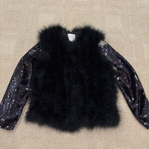 Stylish Black Faux Fur and Sequin Jacket PelloBello